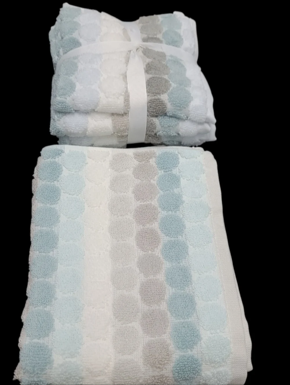 8pc Soho Living Bath Hand Washcloth Striped Dot Aqua Blue Gray Towel Set New